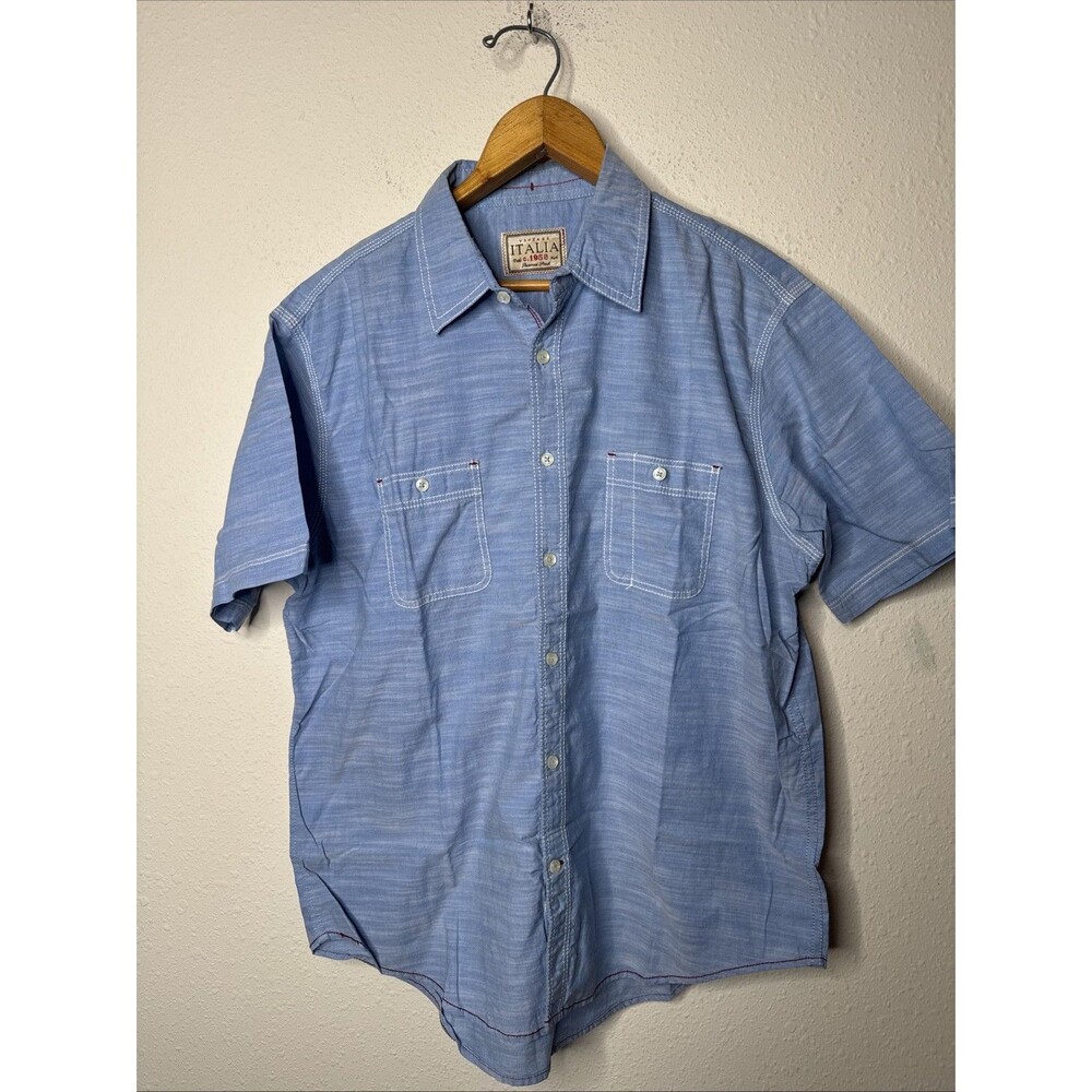 Vintage Italia Men’s  Contrast Stitch Button Up Shirt Short Sleeves